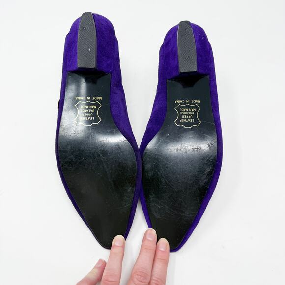 Vintage 90s Previews Purple Suede Studded Mules Women's Size 10 EUC Pointy Toe - Picture 7 of 11